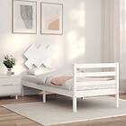 vidaXL Bed Frame med huvudgavel vit enkelsäng massivt trä 3195252