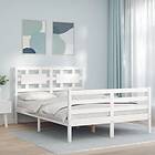 vidaXL Bed Frame med huvudgavel vit dubbelsäng massivt trä 3194412