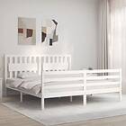 vidaXL Bed Frame med huvudgavel vit massivt trä 3194327
