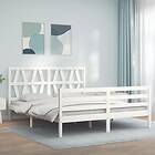 vidaXL Bed Frame med huvudgavel vit 5FT King Size massivt trä 3194382