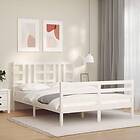 vidaXL Bed Frame med huvudgavel vit 5FT King Size massivt trä 3193927