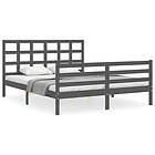 vidaXL Sängynrunko med huvudgavel grå 5FT King Size massivt trä 3193993
