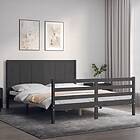 vidaXL Sängynrunko med huvudgavel grå 5FT King Size massivt trä 3194513