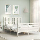 vidaXL Bed Frame med huvudgavel vit dubbelsäng massivt trä 3194087