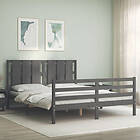 vidaXL Bed Frame med huvudgavel grå 160x200 cm massivt trä 3194128