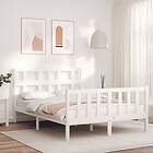 vidaXL Bed Frame med huvudgavel vit dubbelsäng massivt trä 3192982