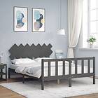 vidaXL Bed Frame med huvudgavel grå 5FT King Size massivt trä 3193473