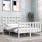 vidaXL Bed Frame med huvudgavel vit dubbelsäng massivt trä 3191942