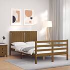 vidaXL Bed Frame med huvudgavel honungsbrun dubbelsäng massivt trä 3194739