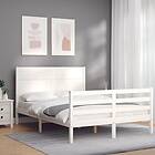 vidaXL Bed Frame med huvudgavel vit 140x190 cm massivt trä 3194617