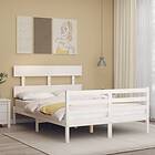 vidaXL Bed Frame med huvudgavel vit dubbelsäng massivt trä 3195062