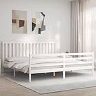 vidaXL Sängynrunko med huvudgavel vit 200x200 cm massivt trä 3194267