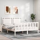 vidaXL Bed Frame med huvudgavel vit 5FT King Size massivt trä 3192172