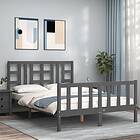 vidaXL Sängynrunko med huvudgavel grå 5FT King Size massivt trä 3191978