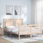 vidaXL Bed Frame med huvudgavel dubbelsäng massivt trä 3194021