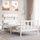 vidaXL Bed Frame med huvudgavel vit enkelsäng massivt trä 3193237