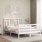 vidaXL Bed Frame med huvudgavel vit dubbelsäng massivt trä 3194932