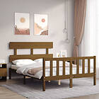 vidaXL Sängynrunko med huvudgavel honungsbrun 140x200 cm massivt trä 3193274