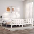 vidaXL Bed Frame med huvudgavel vit 200x200 cm massivt trä 3193227