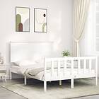 vidaXL Bed Frame med huvudgavel vit dubbelsäng massivt trä 3193372