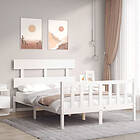 vidaXL Bed Frame med huvudgavel vit dubbelsäng massivt trä 3193242