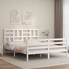 vidaXL Bed Frame med huvudgavel vit 5FT King Size massivt trä 3194902