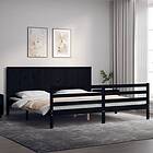 vidaXL Bed Frame med huvudgavel svart 200x200 cm massivt trä 3194530
