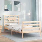 vidaXL Bed Frame med huvudgavel enkelsäng massivt trä 3194406