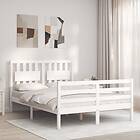 vidaXL Bed Frame med huvudgavel vit dubbelsäng massivt trä 3194282