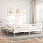 vidaXL Bed Frame med huvudgavel vit 200x200 cm massivt trä 3194332