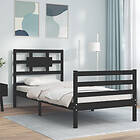 vidaXL Bed Frame med huvudgavel svart 90x200 cm massivt trä 3194430