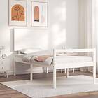 vidaXL Bed Frame med huvudgavel vit enkelsäng massivt trä 3195447