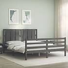 vidaXL Sängynrunko med huvudgavel grå 5FT King Size massivt trä 3194123