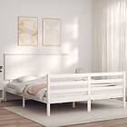 vidaXL Bed Frame med huvudgavel vit 5FT King Size massivt trä 3195227