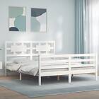 vidaXL Bed Frame med huvudgavel vit 5FT King Size massivt trä 3194447