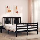 vidaXL Bed Frame med huvudgavel svart 4FT6 dubbel massivt trä 3194550