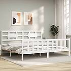 vidaXL Bed Frame med huvudgavel vit massivt trä 3192572