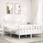 vidaXL Bed Frame med huvudgavel vit dubbelsäng massivt trä 3193307