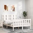 vidaXL Bed Frame med huvudgavel vit dubbelsäng massivt trä 3192202