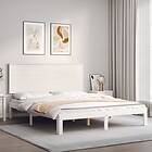 vidaXL Bed Frame med huvudgavel vit 5FT King Size massivt trä 3193667