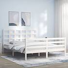 vidaXL Bed Frame med huvudgavel vit 5FT King Size massivt trä 3193992