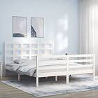 vidaXL Sängynrunko med huvudgavel vit 5FT King Size massivt trä 3193992