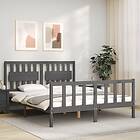 vidaXL Bed Frame med huvudgavel grå 5FT King Size massivt trä 3192433