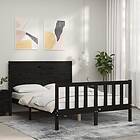 vidaXL Bed Frame med huvudgavel svart dubbelsäng massivt trä 3192725