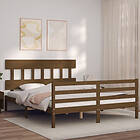 vidaXL Bed Frame med huvudgavel honungsbrun King Size massivt trä 3195164