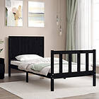 vidaXL Bed Frame med huvudgavel svart 90x200 cm massivt trä 3192935