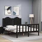 vidaXL Bed Frame med huvudgavel svart 140x190 cm massivt trä 3192280