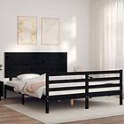 vidaXL Sängynrunko med huvudgavel svart 5FT King Size massivt trä 3195230