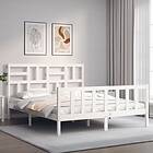 vidaXL Bed Frame med huvudgavel vit 5FT King Size massivt trä 3193082
