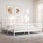 vidaXL Bed Frame med huvudgavel vit massivt trä 3194002